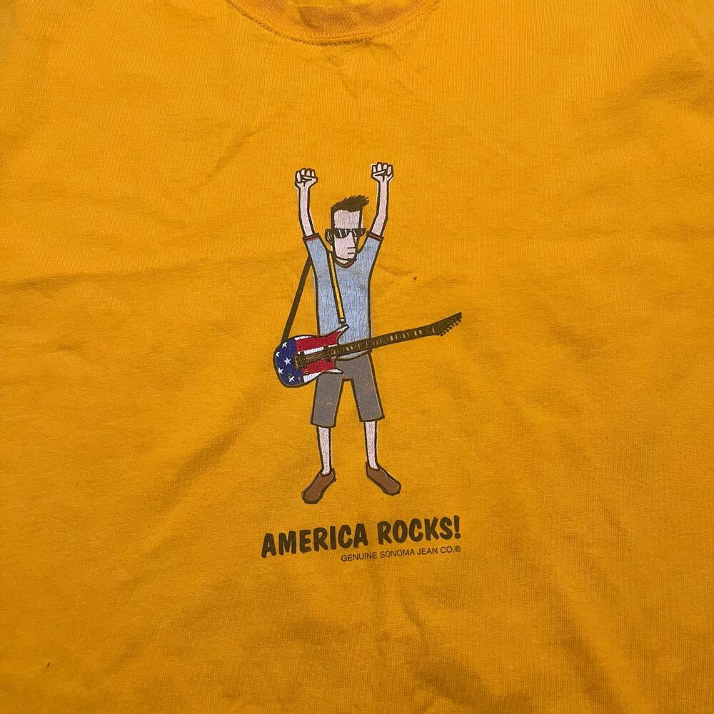 Sonoma Jean Co Adult Medium America Rocks Graphic T-Shirt Yellow USA Made